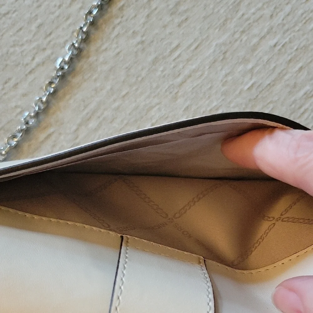 Michael Kors Penelope Cream Clutch with Silver Chain